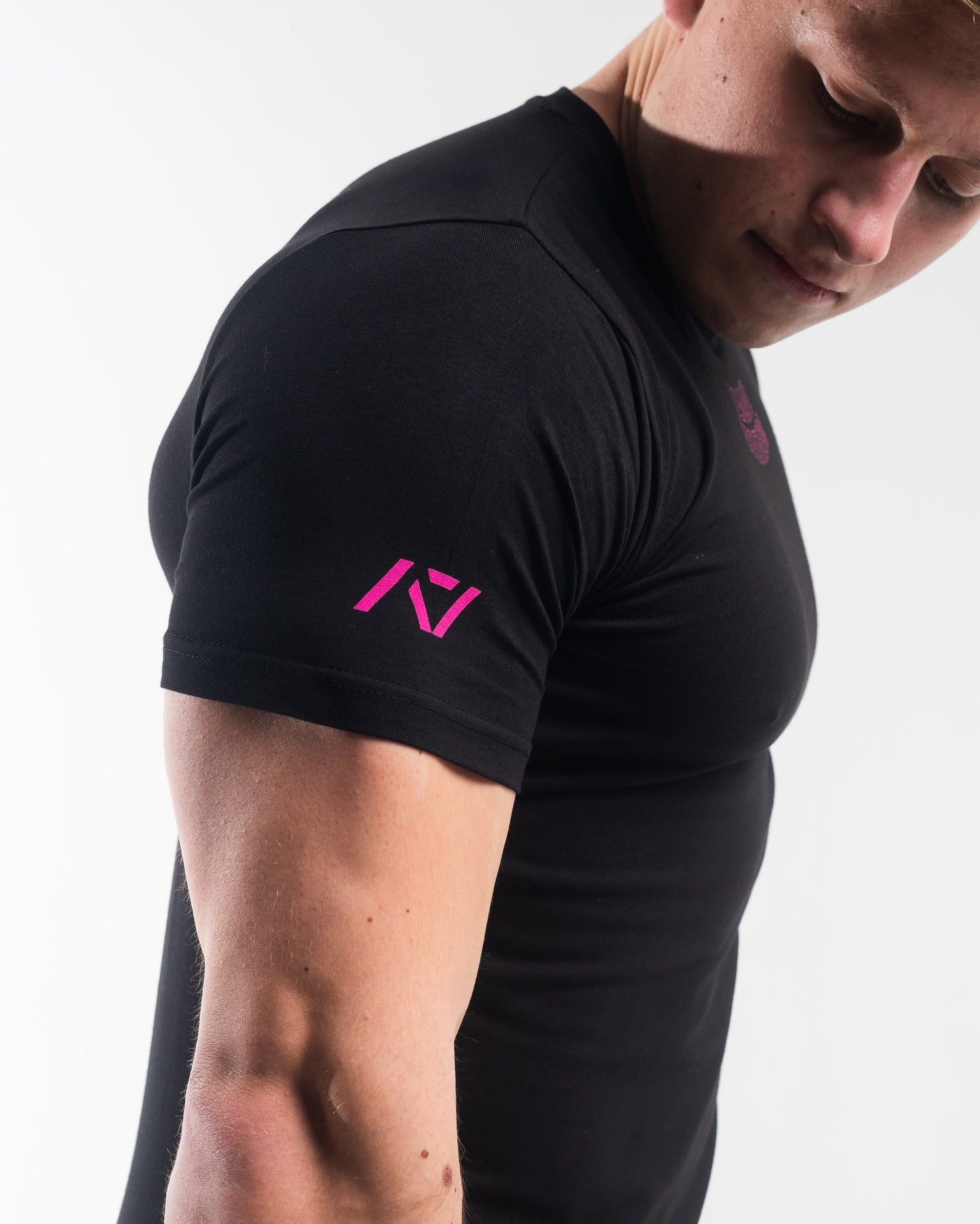 DG23 Flamingo is our new meet shirt design highlighting Demand Greatness with a double outline font to showcase your impact on the platform. The DG23 Meet Shirt is IPF Approved. Shop the full A7 Powerlifting IPF Approved Equipment collection. The IPF Approved Kit includes Powerlifting Singlet, A7 Meet Shirt, A7 Zebra Wrist Wraps, A7 Deadlift Socks, Hourglass Knee Sleeves (Stiff Knee Sleeves and Rigor Mortis Knee Sleeves). All A7 Powerlifting Equipment shipping to UK, Norway, Switzerland and Iceland.