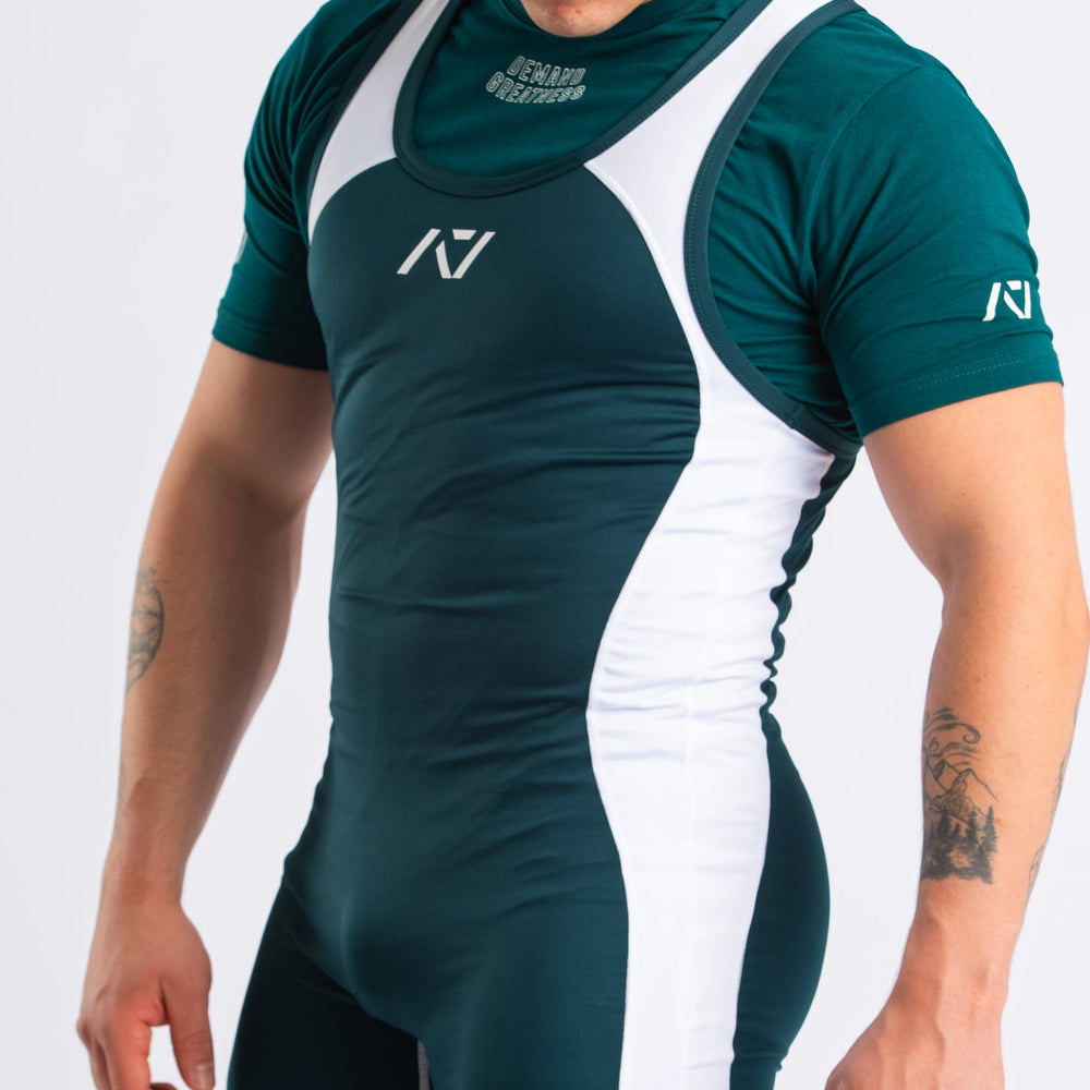 
                      
                        A7 IPF Approved Emerald Forás Luno singlet features extra lat mobility, side panel stitching to guide the squat depth level and curved panel design for a slimming look. The Women's cut singlet features a tapered waist and additional quad room. The IPF Approved Kit includes Luno Powerlifting Singlet, A7 Meet Shirt, A7 Zebra Wrist Wraps, A7 Deadlift Socks, Hourglass Knee Sleeves (Stiff Knee Sleeves and Rigor Mortis Knee Sleeves). All A7 Powerlifting Equipment shipping to UK, Norway, Switzerland and Iceland.
                      
                    