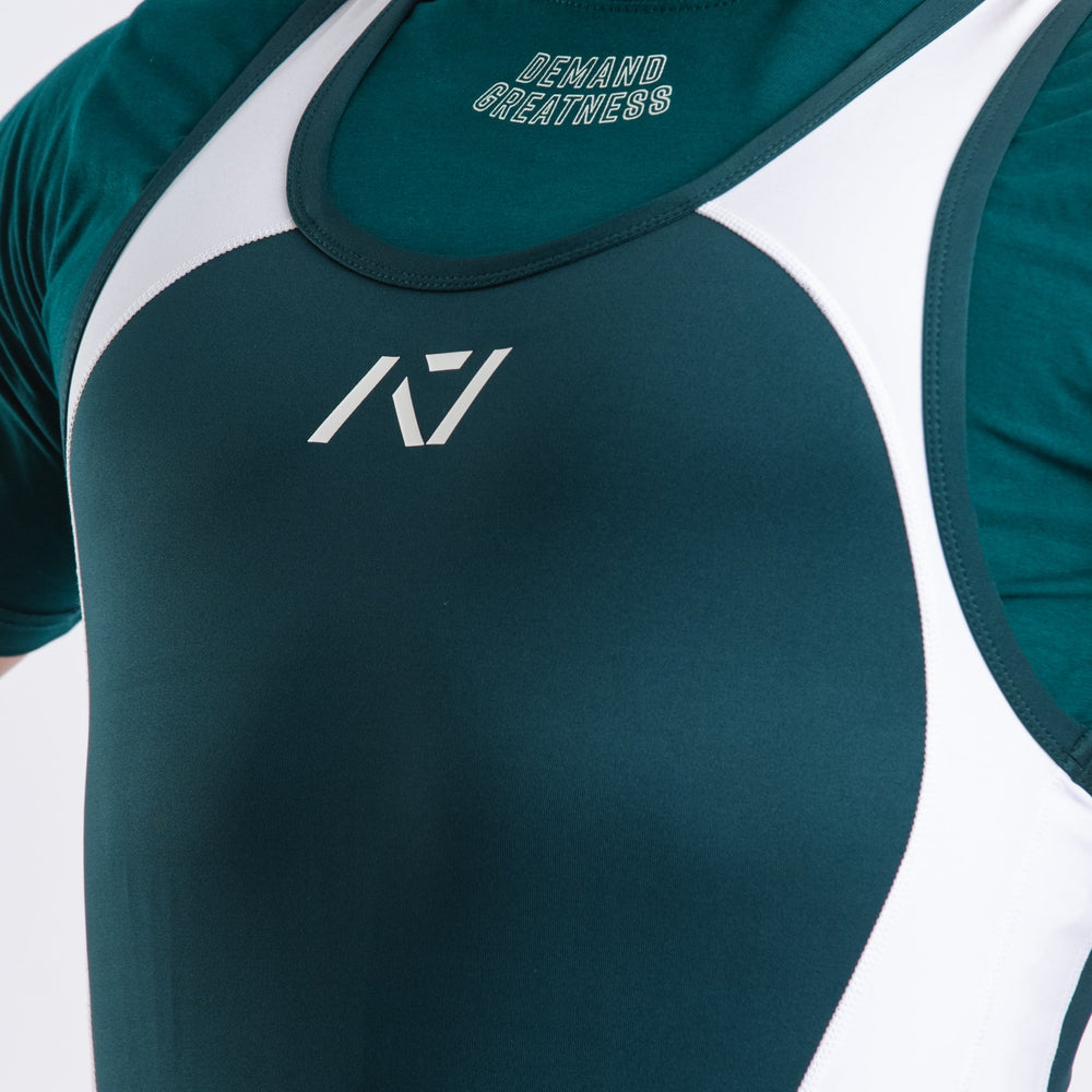 
                      
                        A7 IPF Approved Emerald Forás Luno singlet features extra lat mobility, side panel stitching to guide the squat depth level and curved panel design for a slimming look. The Women's cut singlet features a tapered waist and additional quad room. The IPF Approved Kit includes Luno Powerlifting Singlet, A7 Meet Shirt, A7 Zebra Wrist Wraps, A7 Deadlift Socks, Hourglass Knee Sleeves (Stiff Knee Sleeves and Rigor Mortis Knee Sleeves). All A7 Powerlifting Equipment shipping to UK, Norway, Switzerland and Iceland.
                      
                    