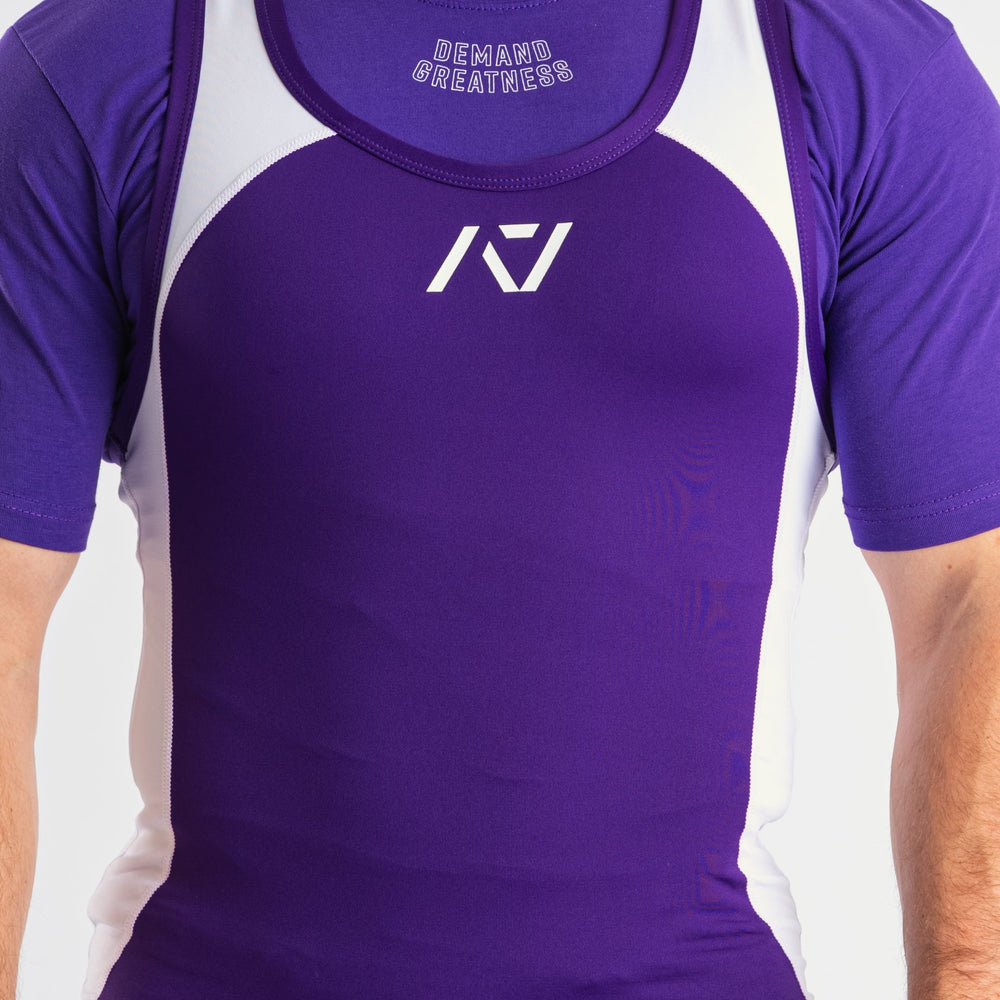 
                      
                        A7 IPF Approved Purple Luno singlet features extra lat mobility, side panel stitching to guide the squat depth level and curved panel design for a slimming look. The Women's cut singlet features a tapered waist and additional quad room. The IPF Approved Kit includes Luno Powerlifting Singlet, A7 Meet Shirt, A7 Zebra Wrist Wraps, A7 Deadlift Socks, Hourglass Knee Sleeves (Stiff Knee Sleeves and Rigor Mortis Knee Sleeves). All A7 Powerlifting Equipment shipping to UK, Norway, Switzerland and Iceland.
                      
                    