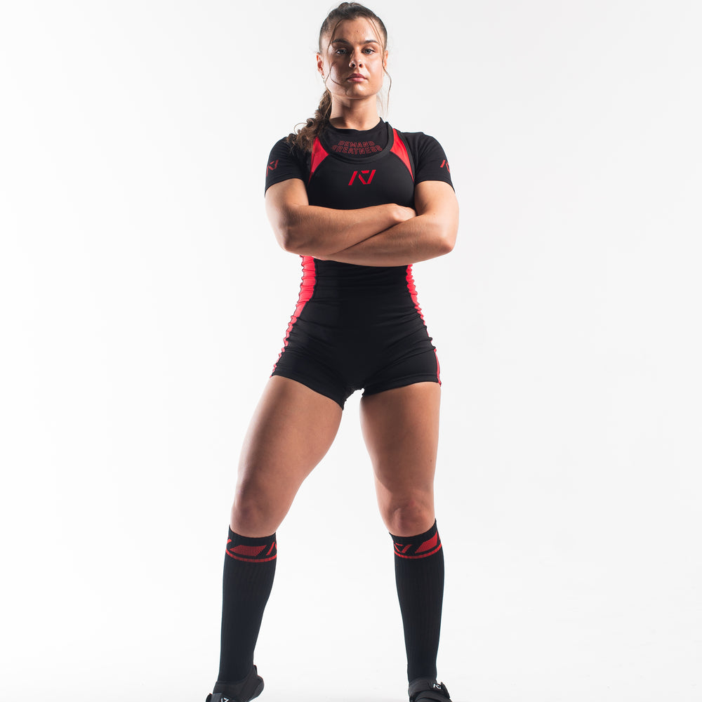 
                      
                        A7 IPF Approved Red Dawn Luno singlet features extra lat mobility, side panel stitching to guide the squat depth level and curved panel design for a slimming look. The Women's cut singlet features a tapered waist and additional quad room. The IPF Approved Kit includes Luno Powerlifting Singlet, A7 Meet Shirt, A7 Zebra Wrist Wraps, A7 Deadlift Socks, Hourglass Knee Sleeves (Stiff Knee Sleeves and Rigor Mortis Knee Sleeves). All A7 Powerlifting Equipment shipping to UK, Norway, Switzerland and Iceland.
                      
                    