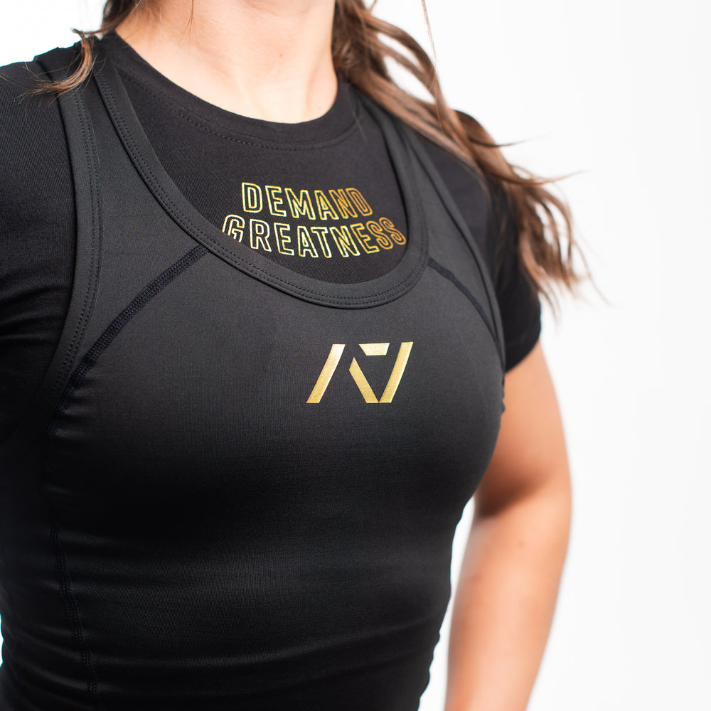 
                      
                        A7 IPF Approved Gold Standard Luno singlet features extra lat mobility, side panel stitching to guide the squat depth level and curved panel design for a slimming look. The Women's cut singlet features a tapered waist and additional quad room. The IPF Approved Kit includes Luno Powerlifting Singlet, A7 Meet Shirt, A7 Zebra Wrist Wraps, A7 Deadlift Socks, Hourglass Knee Sleeves (Stiff Knee Sleeves and Rigor Mortis Knee Sleeves). All A7 Powerlifting Equipment shipping to UK, Norway, Switzerland and Iceland.
                      
                    