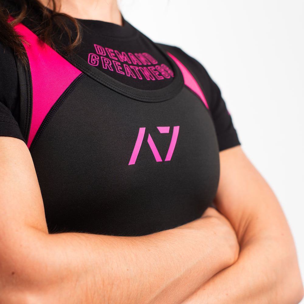 
                      
                        A7 IPF Approved Flamingo Luno singlet features extra lat mobility, side panel stitching to guide the squat depth level and curved panel design for a slimming look. The Women's cut singlet features a tapered waist and additional quad room. The IPF Approved Kit includes Luno Powerlifting Singlet, A7 Meet Shirt, A7 Zebra Wrist Wraps, A7 Deadlift Socks, Hourglass Knee Sleeves (Stiff Knee Sleeves and Rigor Mortis Knee Sleeves). All A7 Powerlifting Equipment shipping to UK, Norway, Switzerland and Iceland.
                      
                    