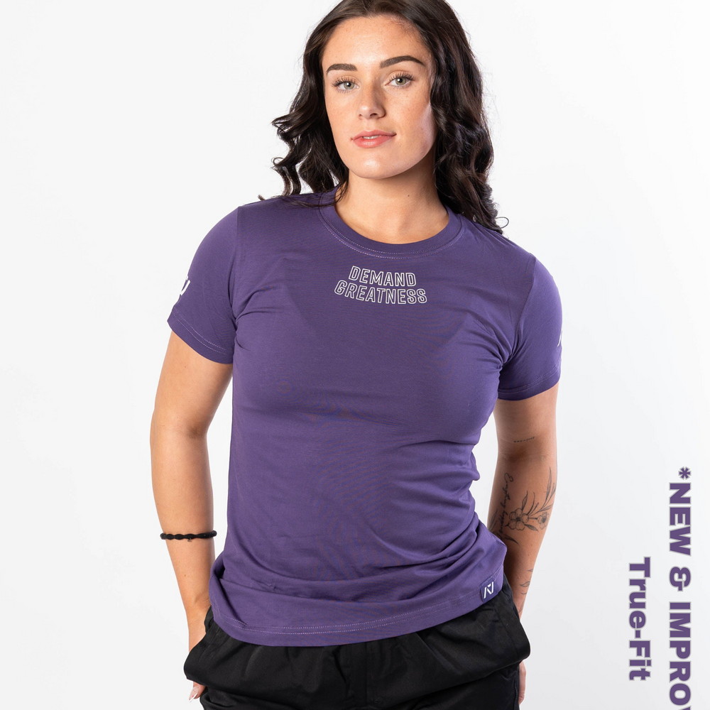 
                      
                        Demand Greatness True-Fit Women's Meet Shirt - IPF Approved - Purple
                      
                    