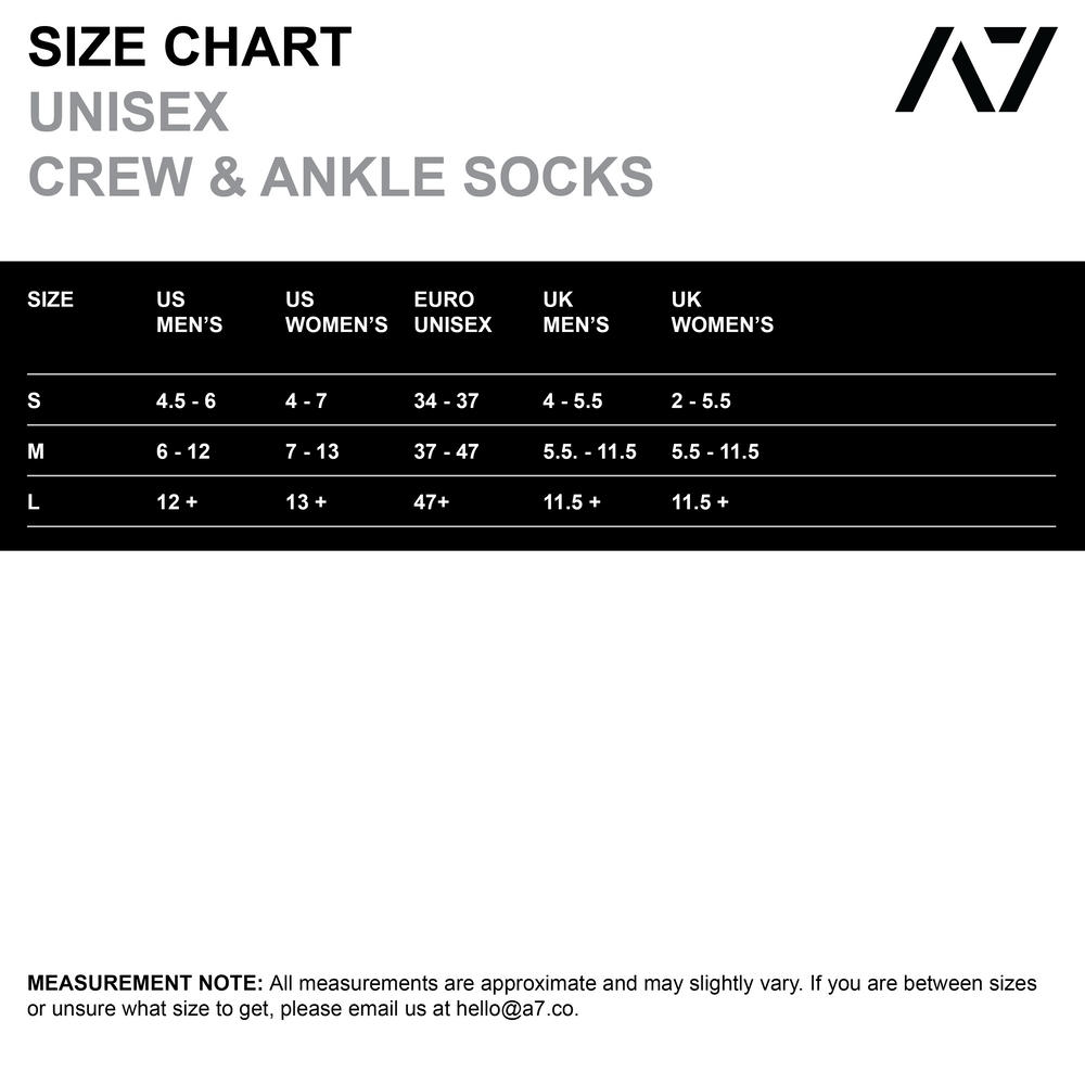 
                      
                        A7 Emerald Forás Crew socks showcase pink logos and let your energy show on the platform, in your training or while out and about. The IPF Approved Night Light Meet Kit includes Powerlifting Singlet, A7 Meet Shirt, A7 Zebra Wrist Wraps, A7 Deadlift Socks, Hourglass Knee Sleeves (Stiff Knee Sleeves and Rigor Mortis Knee Sleeves). All A7 Powerlifting Equipment shipping to UK, Norway, Switzerland and Iceland.
                      
                    