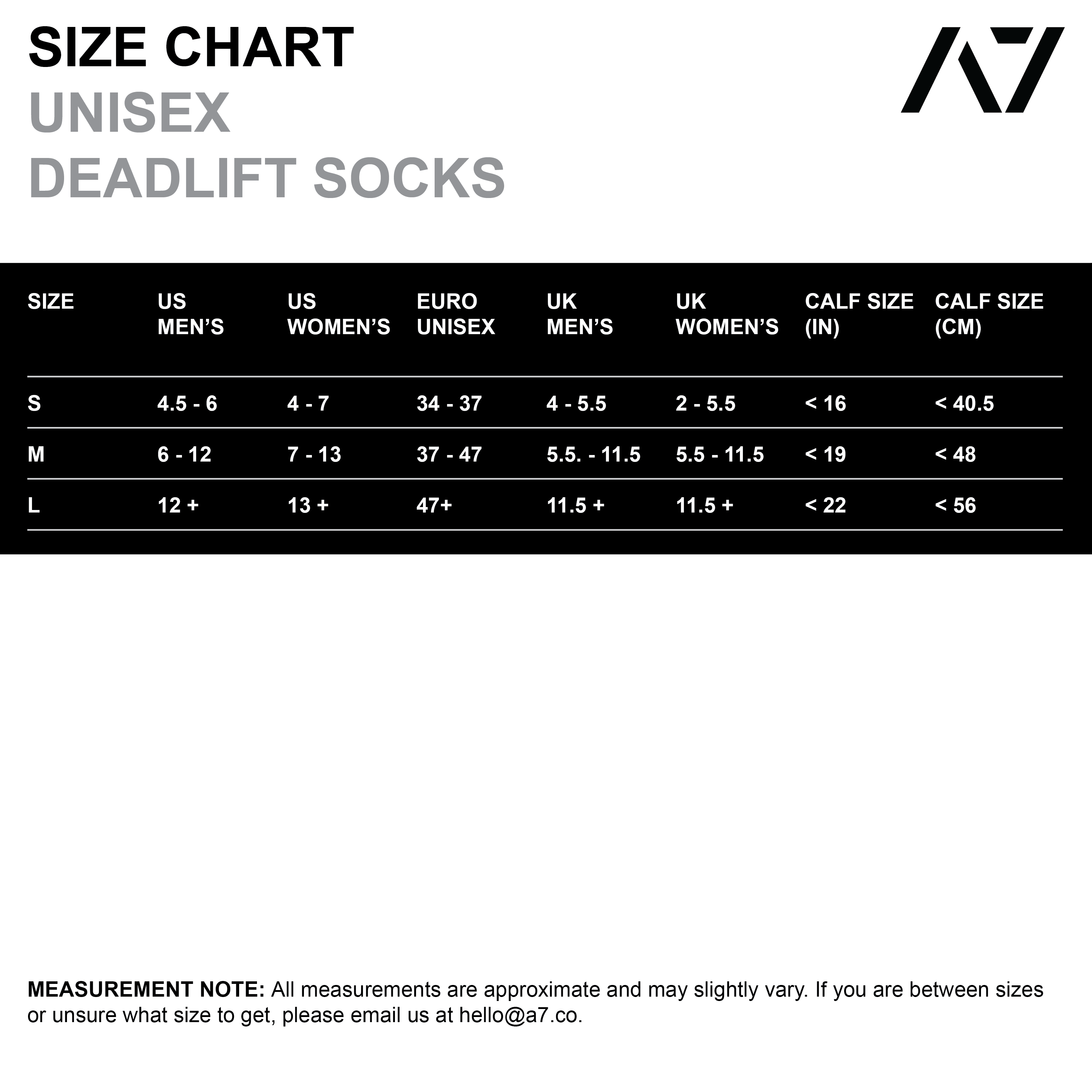 A7 Emerald Forás deadlift socks are designed specifically for pulls and keep your shins protected from scrapes. A7 deadlift socks are a perfect pair to wear in training or powerlifting competition. The A7 IPF Approved Kit includes Powerlifting Singlet, A7 Meet Shirt, A7 Zebra Wrist Wraps, A7 Deadlift Socks, Hourglass Knee Sleeves (Stiff Knee Sleeves and Rigor Mortis Knee Sleeves). All A7 Powerlifting Equipment shipping to UK, Norway, Switzerland and Iceland.