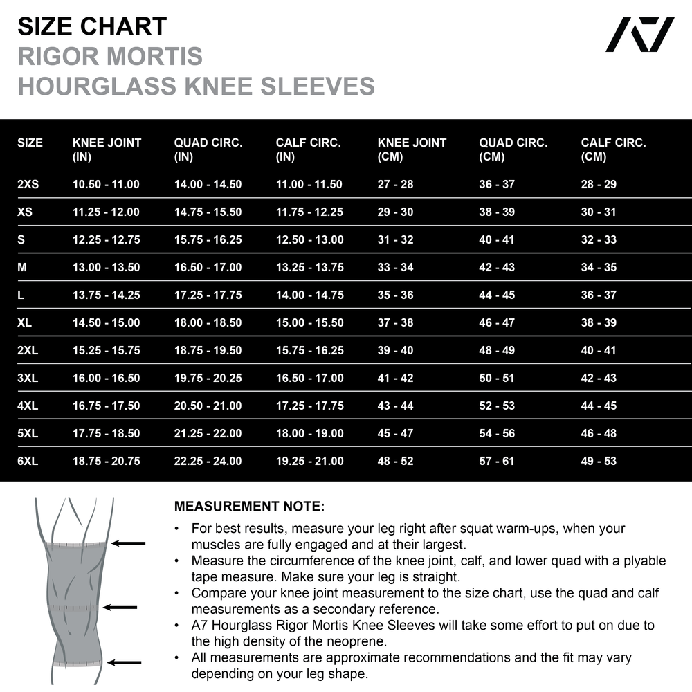 
                      
                        A7 IPF Approved Hourglass Knee Sleeves feature an hourglass-shaped centre taper fit to help provide knee compression while maintaining proper tightness around the calf and quad, offered in three stiffnesses (Flexi, Stiff and Rigor Mortis). Shop the full A7 Powerlifting IPF Approved Equipment collection. The IPF Approved Kit includes Powerlifting Singlet, A7 Meet Shirt, A7 Zebra Wrist Wraps and A7 Deadlift Socks. All A7 Powerlifting Equipment shipping to UK, Norway, Switzerland and Iceland.
                      
                    