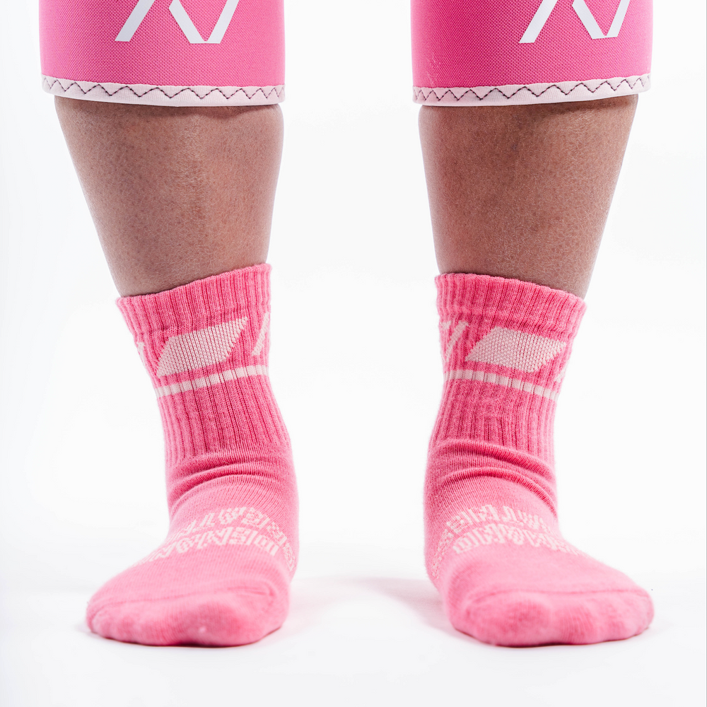 A7 Roseite Crew socks showcase pink logos and let your energy show on the platform, in your training or while out and about. The IPF Approved Night Light Meet Kit includes Powerlifting Singlet, A7 Meet Shirt, A7 Zebra Wrist Wraps, A7 Deadlift Socks, Hourglass Knee Sleeves (Stiff Knee Sleeves and Rigor Mortis Knee Sleeves). All A7 Powerlifting Equipment shipping to UK, Norway, Switzerland and Iceland.