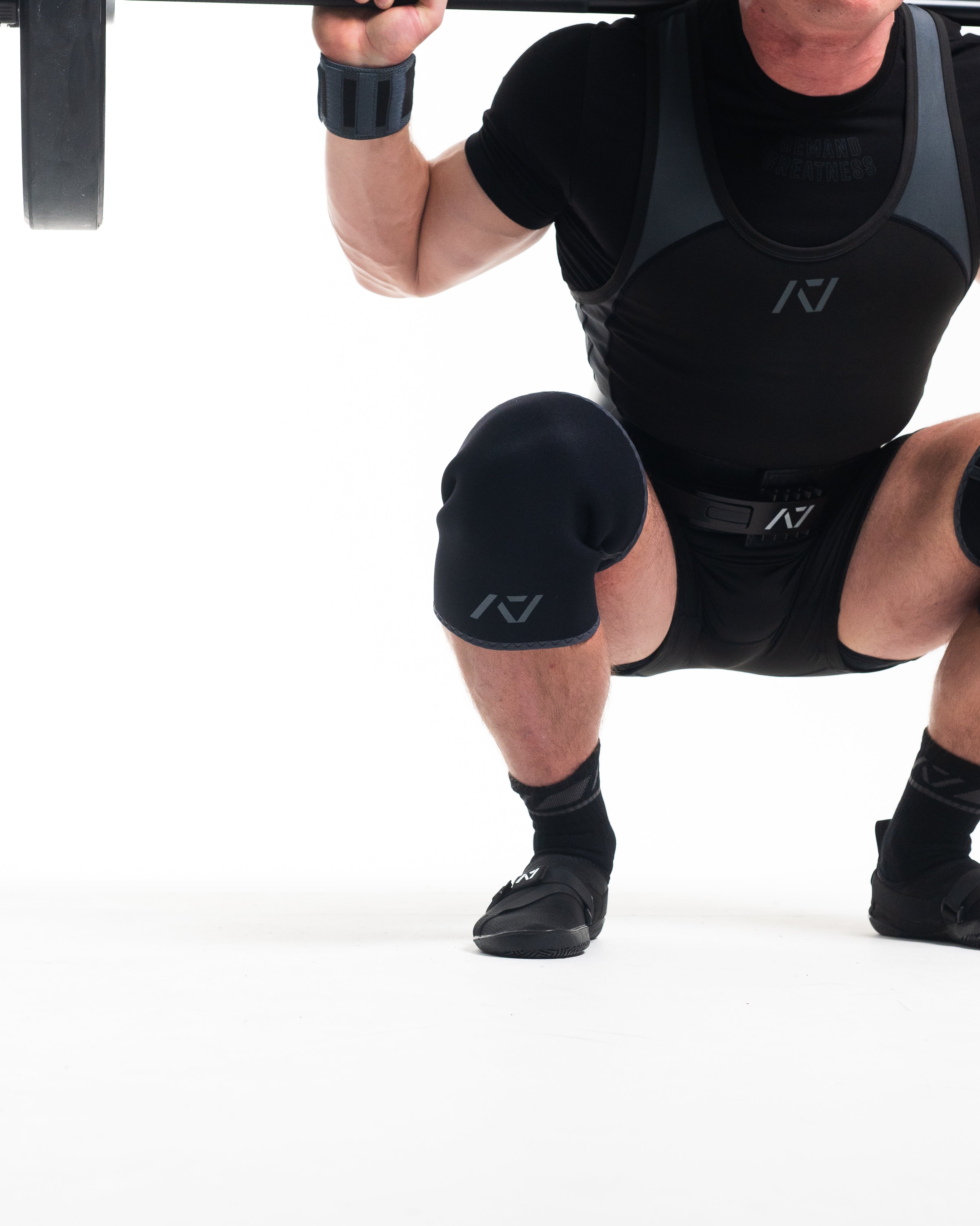 A7 IPF Approved Hourglass Knee Sleeves feature an hourglass-shaped centre taper fit to help provide knee compression while maintaining proper tightness around the calf and quad, offered in three stiffnesses (Flexi, Stiff and Rigor Mortis). Shop the full A7 Powerlifting IPF Approved Equipment collection. The IPF Approved Kit includes Powerlifting Singlet, A7 Meet Shirt, A7 Zebra Wrist Wraps and A7 Deadlift Socks. All A7 Powerlifting Equipment shipping to UK, Norway, Switzerland and Iceland. 