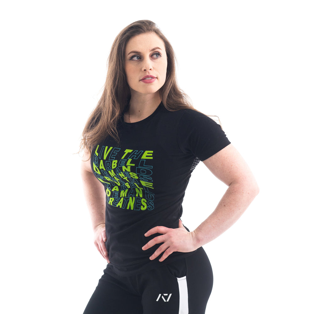 
                      
                        VorText Alien Women's Bar Grip Shirt. Make a stand on the platform as you continue to approach perfection to prove you are not of this world. Whether pressing, pulling, squatting or any other variational movement the knurling is always there. The silicone bar grip helps with slippery commercial benches and bars and anchors the barbell to your back. All A7 Powerlifting Equipment shipping to UK, Norway, Switzerland and Iceland.
                      
                    