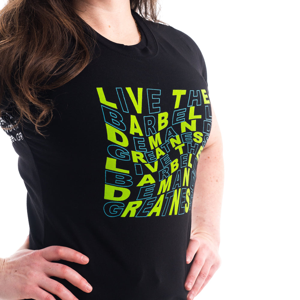 
                      
                        VorText Alien Women's Bar Grip Shirt. Make a stand on the platform as you continue to approach perfection to prove you are not of this world. Whether pressing, pulling, squatting or any other variational movement the knurling is always there. The silicone bar grip helps with slippery commercial benches and bars and anchors the barbell to your back. All A7 Powerlifting Equipment shipping to UK, Norway, Switzerland and Iceland.
                      
                    