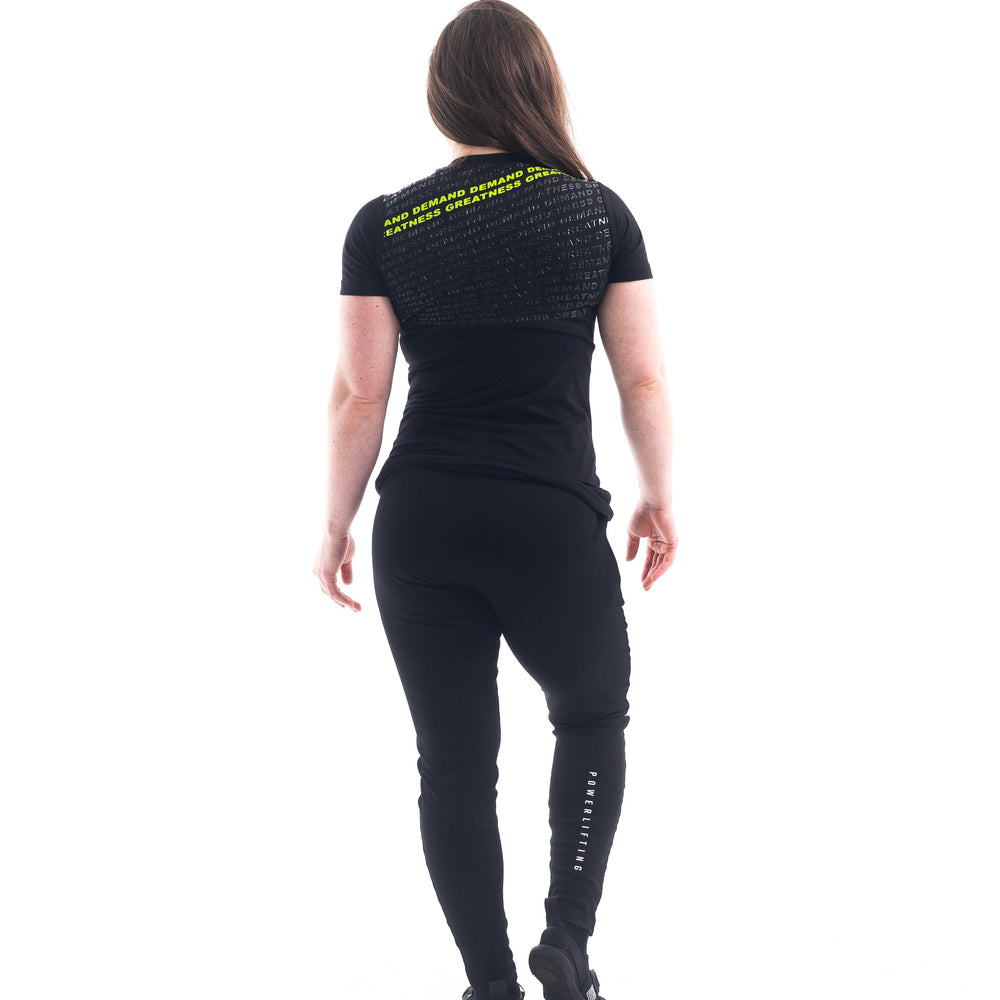 
                      
                        VorText Alien Women's Bar Grip Shirt. Make a stand on the platform as you continue to approach perfection to prove you are not of this world. Whether pressing, pulling, squatting or any other variational movement the knurling is always there. The silicone bar grip helps with slippery commercial benches and bars and anchors the barbell to your back. All A7 Powerlifting Equipment shipping to UK, Norway, Switzerland and Iceland.
                      
                    
