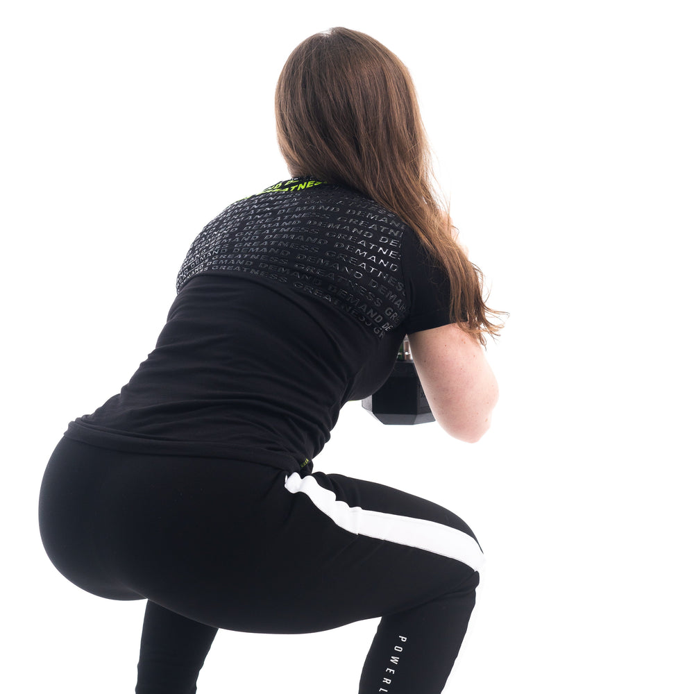 
                      
                        VorText Alien Women's Bar Grip Shirt. Make a stand on the platform as you continue to approach perfection to prove you are not of this world. Whether pressing, pulling, squatting or any other variational movement the knurling is always there. The silicone bar grip helps with slippery commercial benches and bars and anchors the barbell to your back. All A7 Powerlifting Equipment shipping to UK, Norway, Switzerland and Iceland.
                      
                    