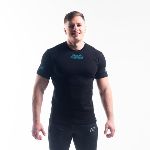 DG23 Azul is our new meet shirt design highlighting Demand Greatness with a double outline font to showcase your impact on the platform. The DG23 Meet Shirt is IPF Approved. Shop the full A7 Powerlifting IPF Approved Equipment collection. The IPF Approved Kit includes Powerlifting Singlet, A7 Meet Shirt, A7 Zebra Wrist Wraps, A7 Deadlift Socks, Hourglass Knee Sleeves (Stiff Knee Sleeves and Rigor Mortis Knee Sleeves). All A7 Powerlifting Equipment shipping to UK, Norway, Switzerland and Iceland.