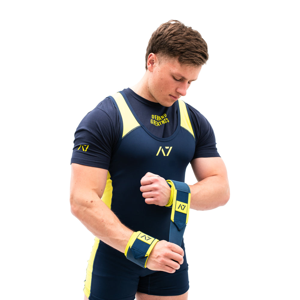 
                      
                        This Electric Lemonade colourway is a refreshing cup of lemonade on a hot day. A colourway that stands out on the platform, while still providing the level of quality, support and comfort you demand from your products. These wrist wraps will remind you to bring your electricity to hit those lifts. These wrist wraps are a perfect addition to your IPF approved kit.
                      
                    