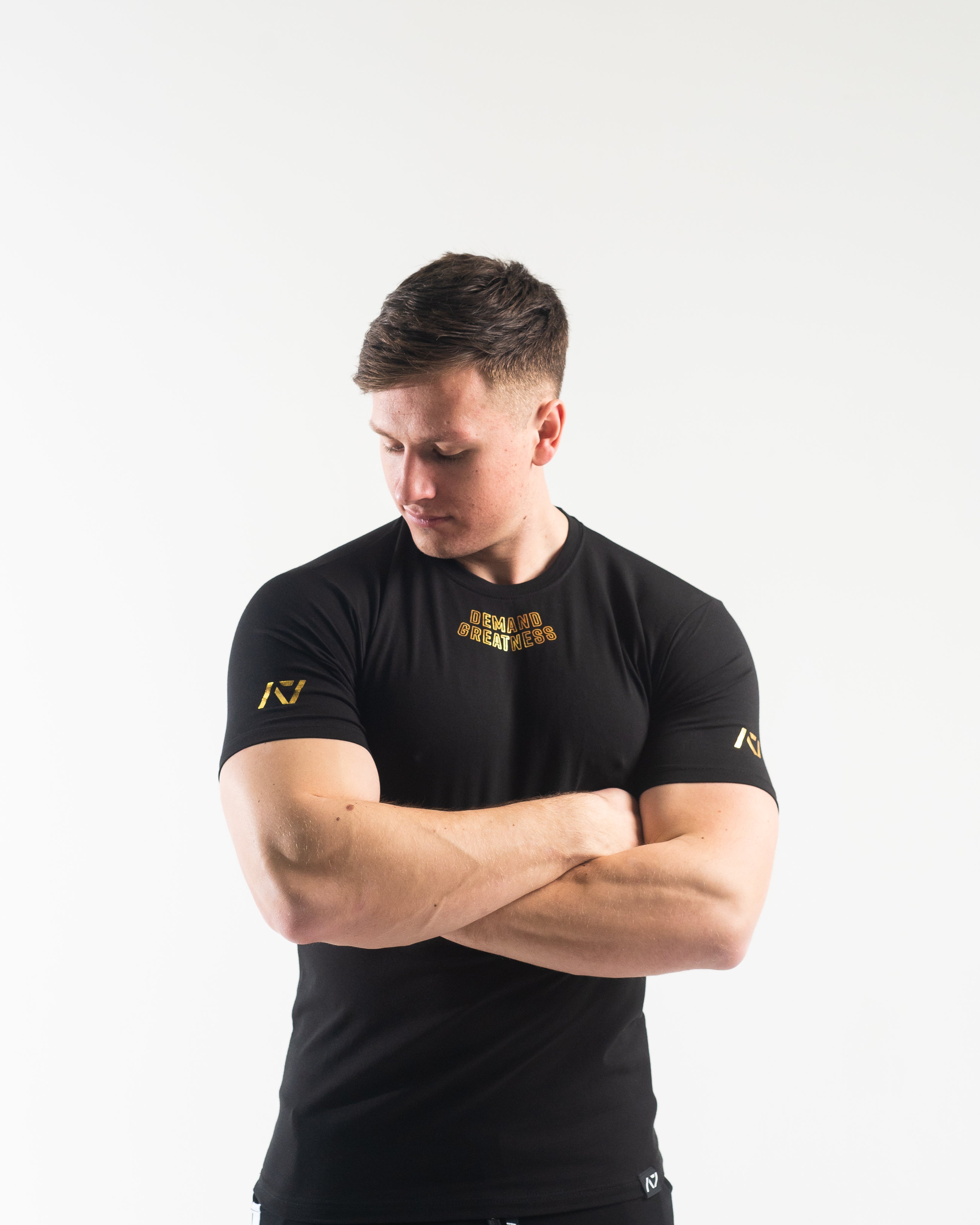 DG23 Gold Standard is our new meet shirt design highlighting Demand Greatness with a double outline font to showcase your impact on the platform. The DG23 Meet Shirt is IPF Approved. Shop the full A7 Powerlifting IPF Approved Equipment collection. The IPF Approved Kit includes Powerlifting Singlet, A7 Meet Shirt, A7 Zebra Wrist Wraps, A7 Deadlift Socks, Hourglass Knee Sleeves (Stiff Knee Sleeves and Rigor Mortis Knee Sleeves). All A7 Powerlifting Equipment shipping to UK, Norway, Switzerland and Iceland. 