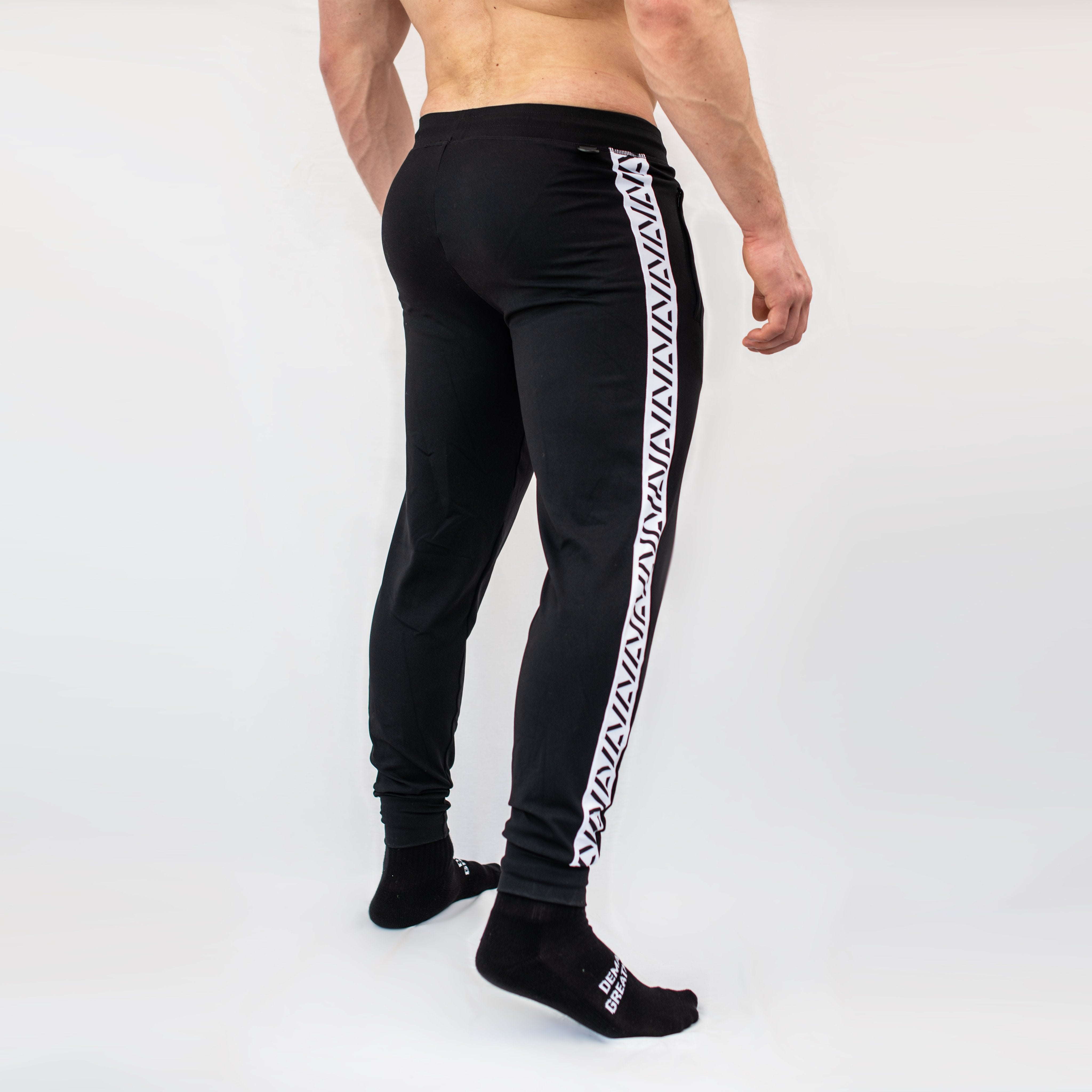 Black jogger with white stripe best sale