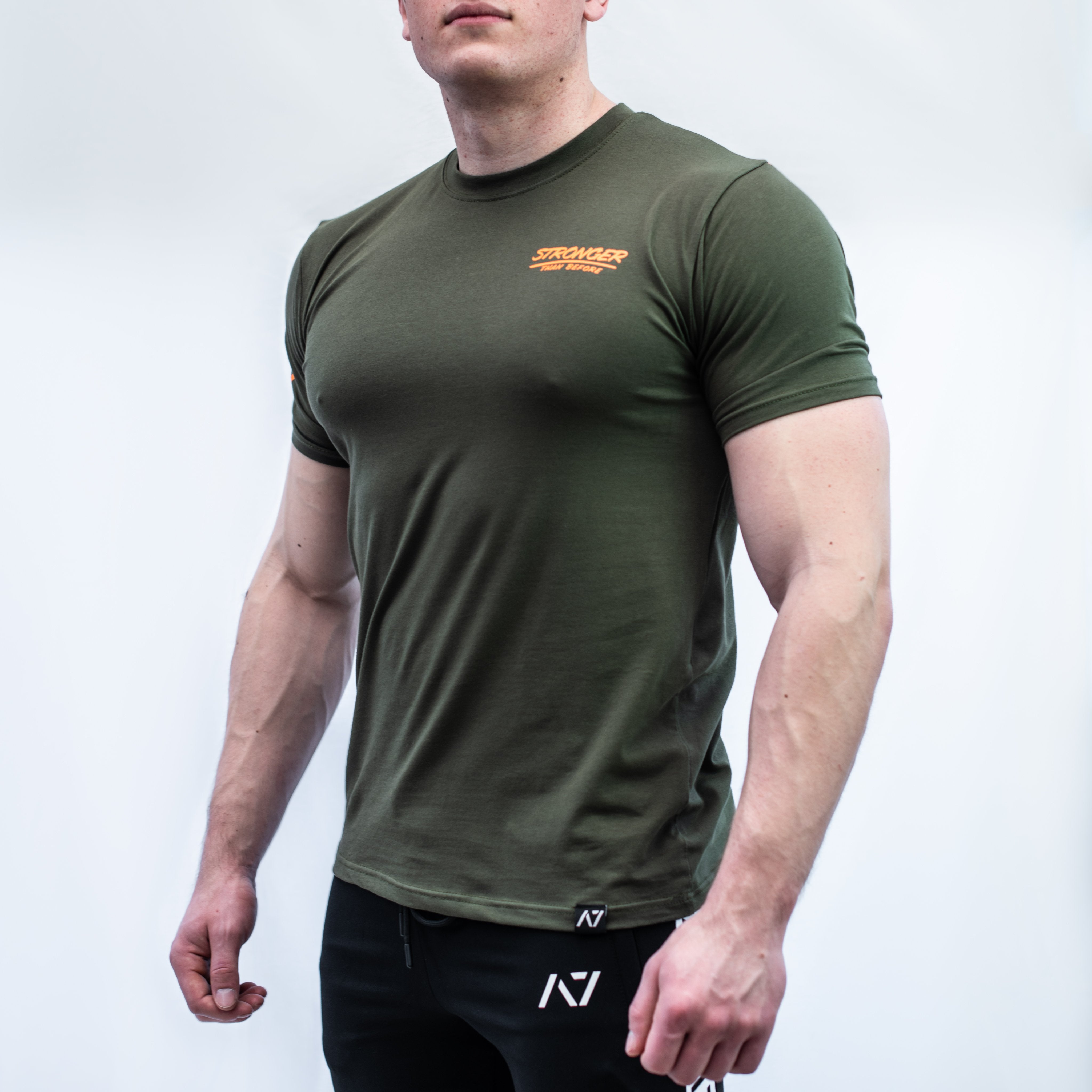 A7 MA-1 Bar Grip T-shirt, great as a squat shirt. Purchase MA-1 Bar Grip tshirt from A7 UK. Purchase MA-1 Bar Grip Shirt Europe from A7 UK. Best Bar Grip Tshirts, shipping to Europe from A7 UK. Stronger bar grip tshirt has a unique Stronger than before barbell print! The best Powerlifting apparel for all your workouts. Bar Grip is a performance shirt to help with slippery benches and bars. Available in UK and Europe including France, Italy, Germany, Sweden and Poland