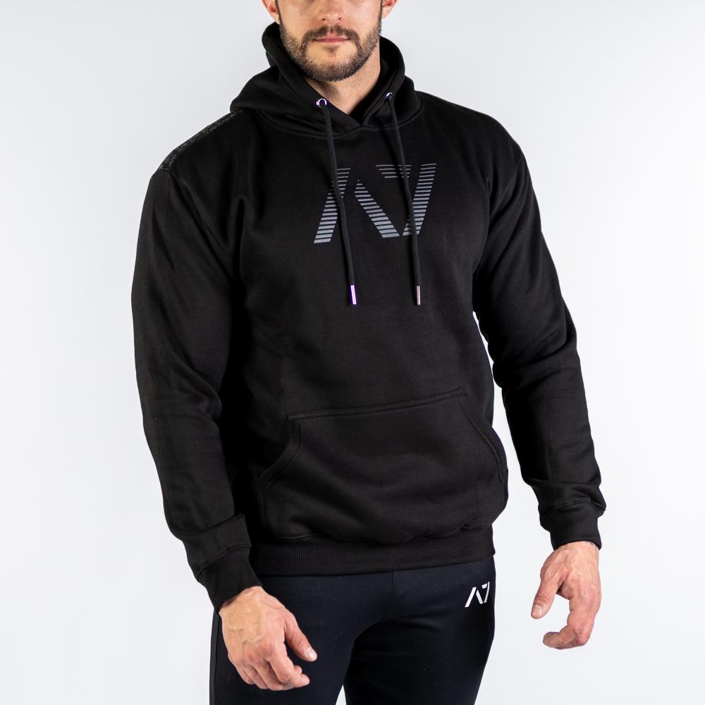 Shadow Bar Grip Hoodie features: Ultra soft cotton/polyester fleece blend, Drawstrings with A7 tips, Double-lined hood, Kangaroo pocket, Relaxed fit, Bar Grip Premium. Bar Grip is a performance shirt with a patent-pending silicone grip that is designed to help with slippery benches and bars. The best Powerlifting apparel and clothes for all your workouts. Best Bar Grip Tshirts, shipping to UK and Europe from A7 UK. Available in UK and Europe including France, Italy, Germany, Sweden and Poland
