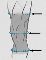 Diagram showing where to measure the quad, knee and calf
